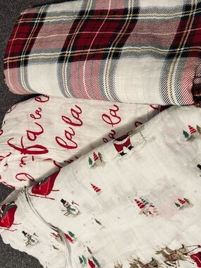 Pottery Barn Christmas Swaddle Blanket Set - Red, White, Green NWOT
